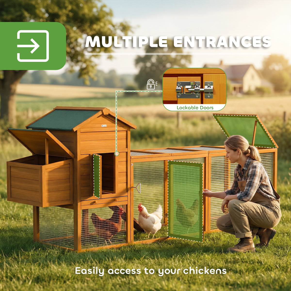 117" Extra Large Chicken Coop with Asphalt Roof, Wooden Hen House with Slide-out Tray – view 4