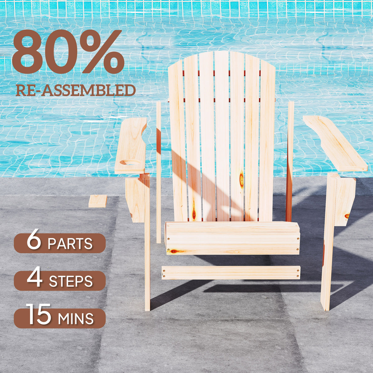 Classic Adirondack Chair Muskoka Chair, Garden Deck Chair with Cup Holder for Patio, Indoor, Backyard, White – view 11