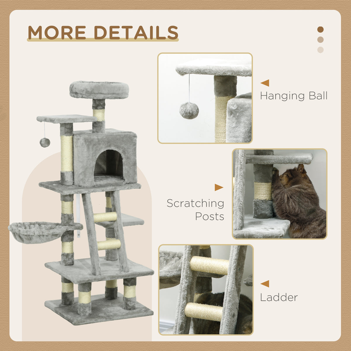 52 Inch Large Cat Tree for Indoor Cats, Dark Grey – view 11