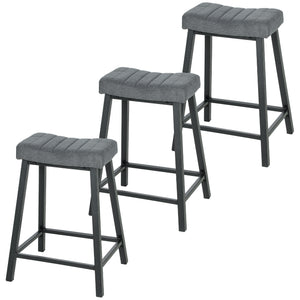 Set of 3 Bar Stools, Velvet Upholstered Counter Stools with Curved Seat and Footrest for Kitchen Island, Grey