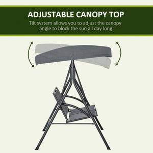 2-Seat Patio Swing Chair, Outdoor Porch Swing Glider w/ Tilting Canopy and Weather Resistant Steel Frame, Dark Grey