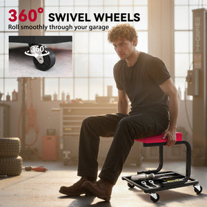 Rolling Mechanic Stool, 300 LBS Capacity Garage Stool with 2" Wheels, 360° Swivel Creeper Seat for Home Car Auto