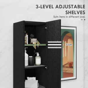 Freestanding Tall Bathroom Storage Cabinet with Adjustable Shelves, Bathroom Organizer, Black Wood Grain