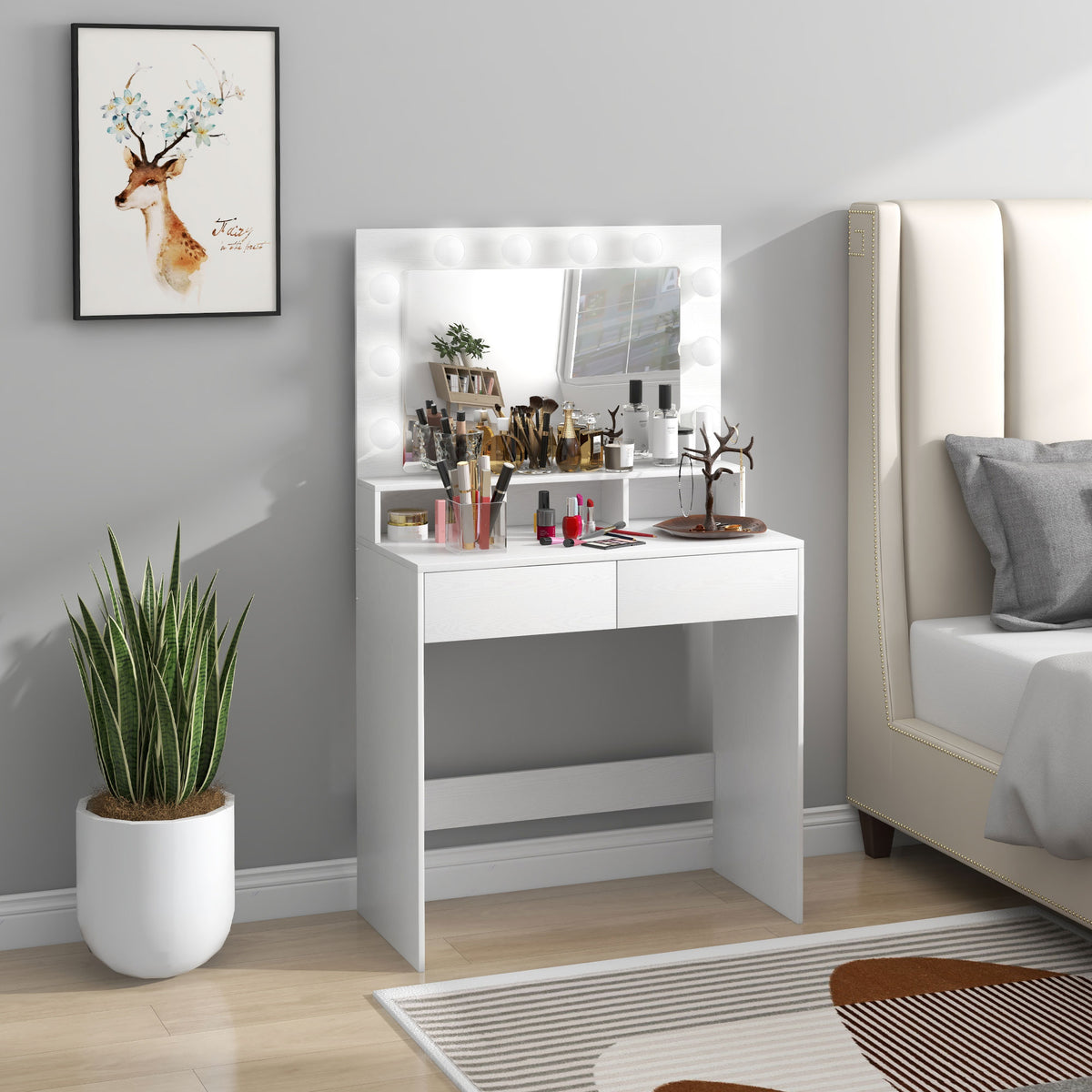 Vanity Table, Makeup Dressing Table with LED Lighting Mirror, Drawers, for Bedroom, Black – view 13