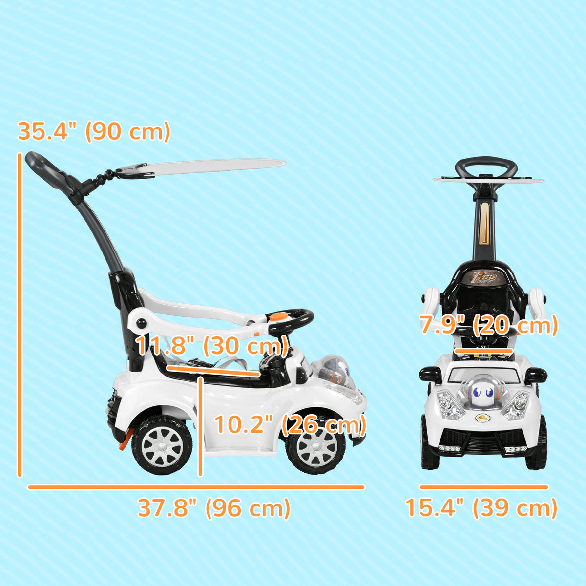 Qaba 3 in 1 Kids Push Car Toddler Sliding Car, Foot to Floor Design with Music, Light, Handle, Removable Canopy