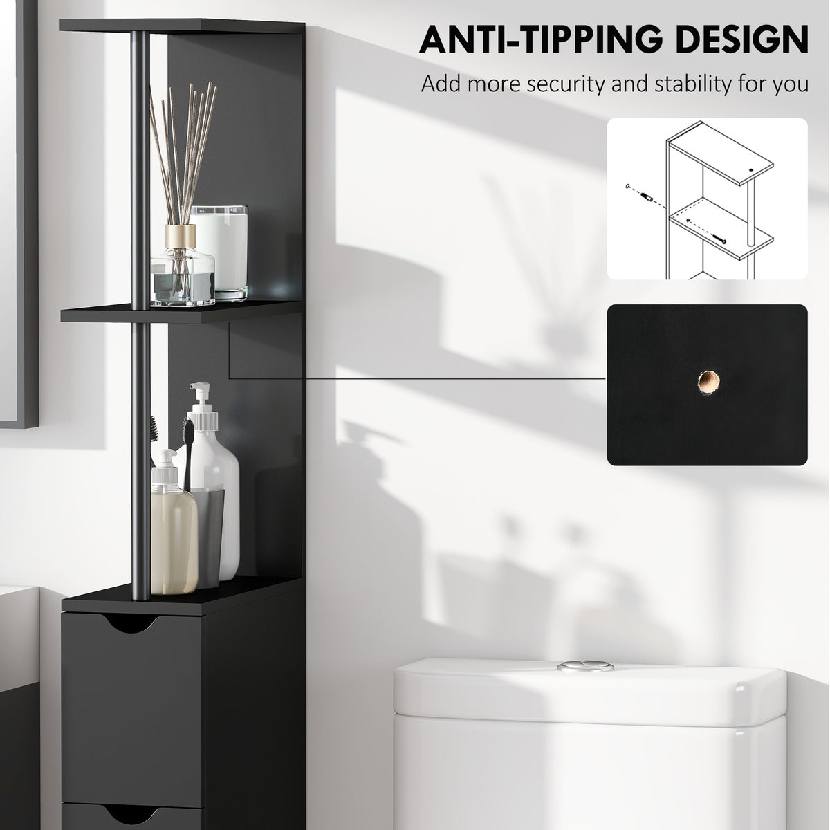 Tall Bathroom Storage Cabinet, Narrow Bathroom Cabinet with Drawers and Open Shelves for Small Spaces – view 14