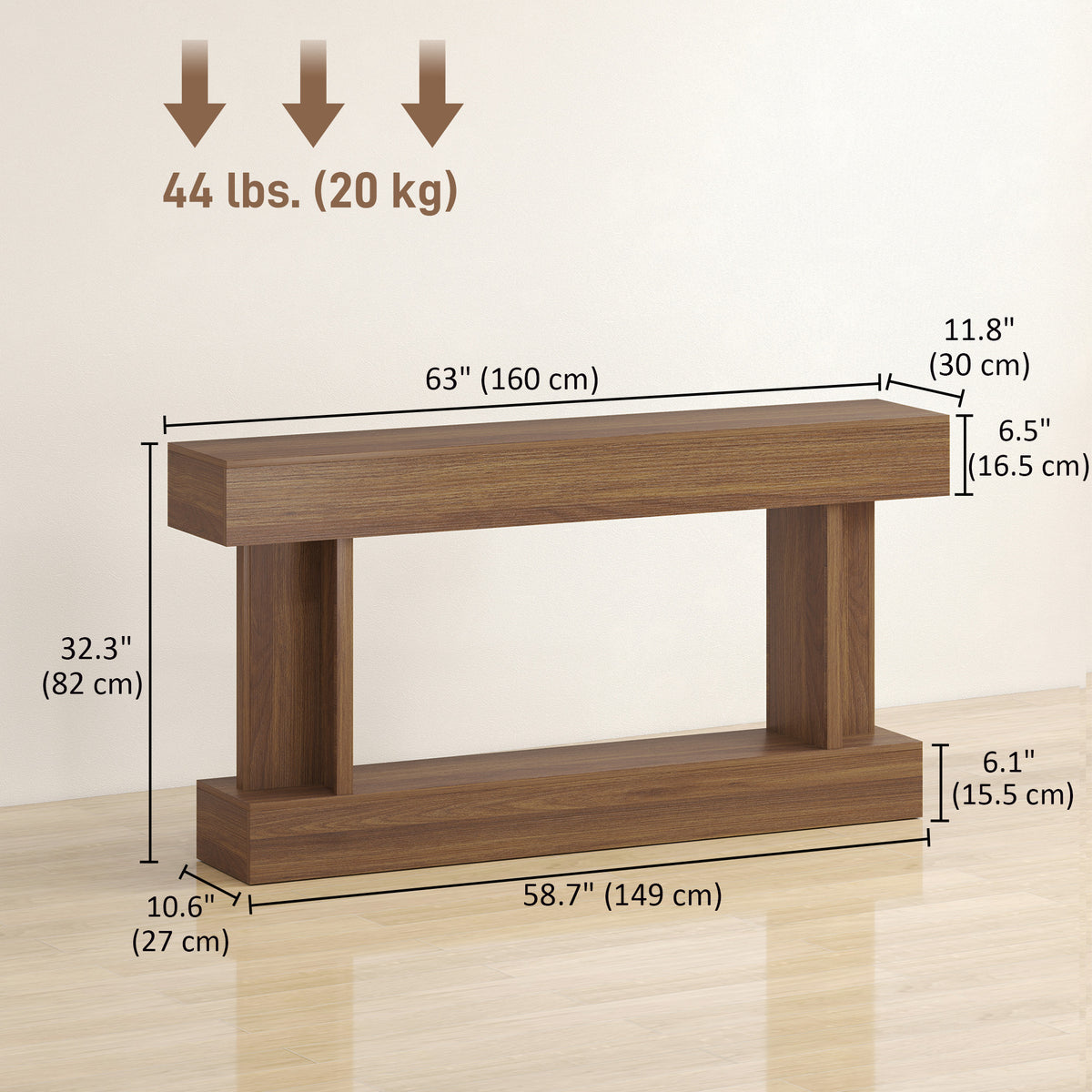 63 Inch Long Console Table, Vintage Narrow Entryway Table with Storage Shelf for Living Room and Hallway – view 2