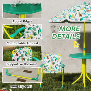 Qaba Kids Picnic Table, Kids Table and Chair Set with 2 Folding Chairs and Umbrella for Backyard, Garden, Patio, Green