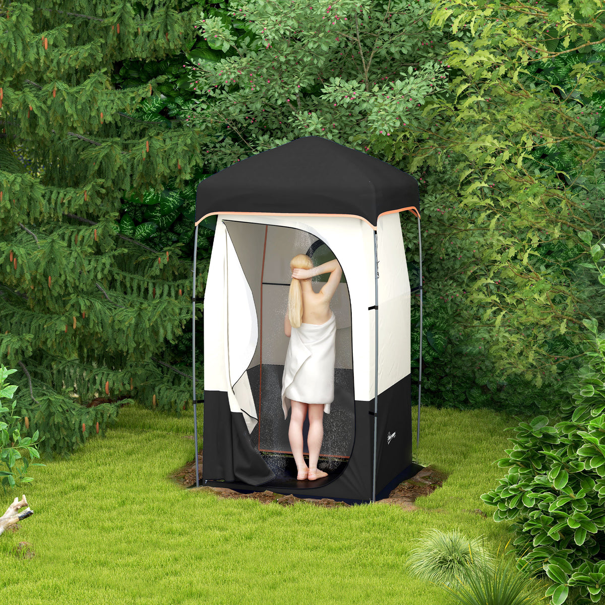 Camping Shower Tent, Portable Privacy Shelter with Solar Shower Bag, Removable Floor and Carrying Bag, Black – view 7