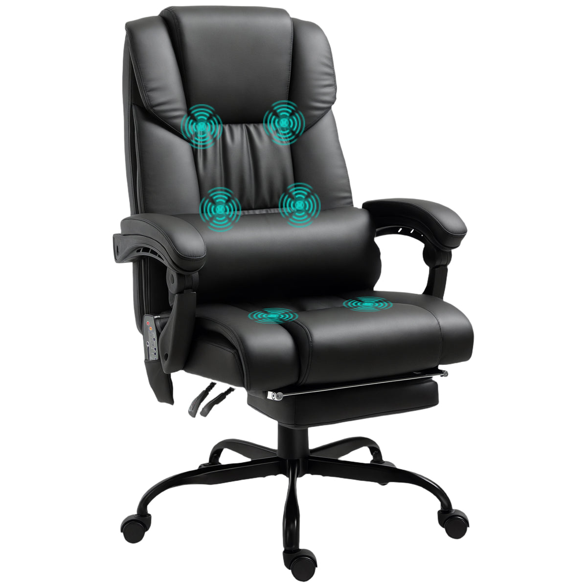 6-Point Vibration Massage Chair, Height Adjustable Reclining Computer Chair with Retractable Footrest, Black