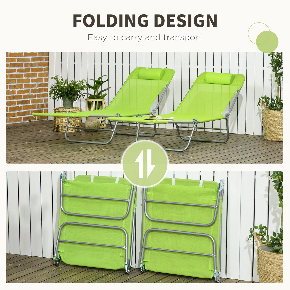 Set of 2 Folding Chaise Lounge Chairs, Outdoor Poolside Sun Tanning Chairs w/ Pillow, Reclining Backrest – view 18