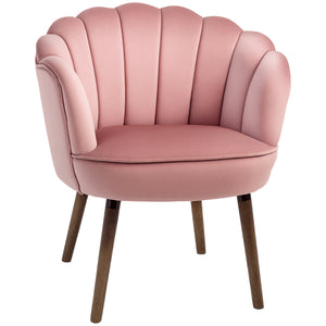 Modern Vanity Chair, Velvet-feel Fabric Leisure Accent Chair with Wood Legs for Living Room, Pink