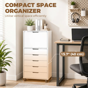 File Cabinet on Wheels Mobile Printer Stand with 5 Drawers for Home Office White