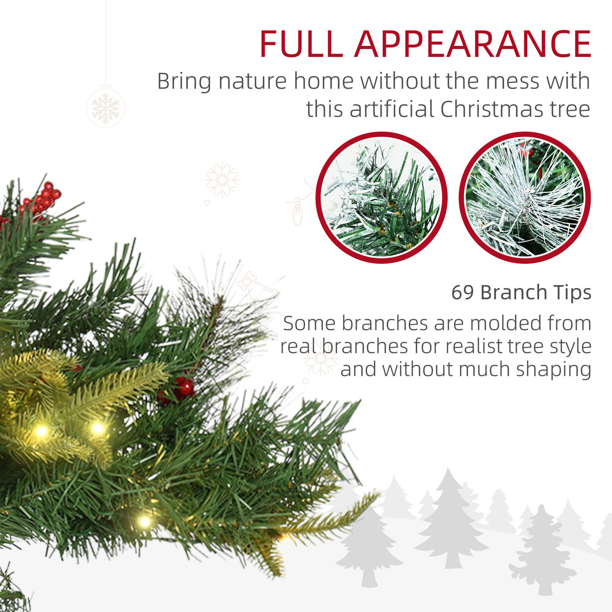 1.5 Foot/16 inch 2 Pack Prelit Artificial Christmas Tree Cordless with 69 Branches, Warm White LED lights, Red Berries, Pine Cones, for Outdoor Entryway, Green
