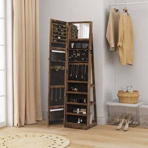 360° Swivel Jewelry Armoire, Lockable Mirror Jewelry Cabinet with Built-In Small Mirror, White – view 14