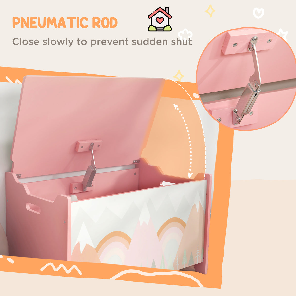 Qaba Toy Box, Kids Storage Chest with Lid, Safety Hinges and Groove Handles, Toy Storage Organizer with Mountain Pattern for Boys, Girls