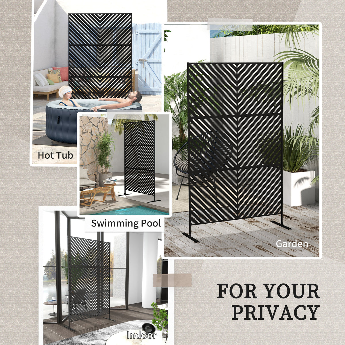 6.5FT Decorative Outdoor Divider, Metal Privacy Screen with Stand, Triangle Style, Black – view 5