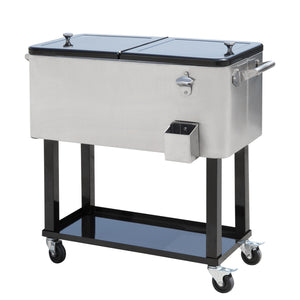 80 Quart Rolling Cooler Cart Ice Beer Beverage Cooling Bin for Outdoor Party, 35.4" x 15.4" x 32.7", Silver