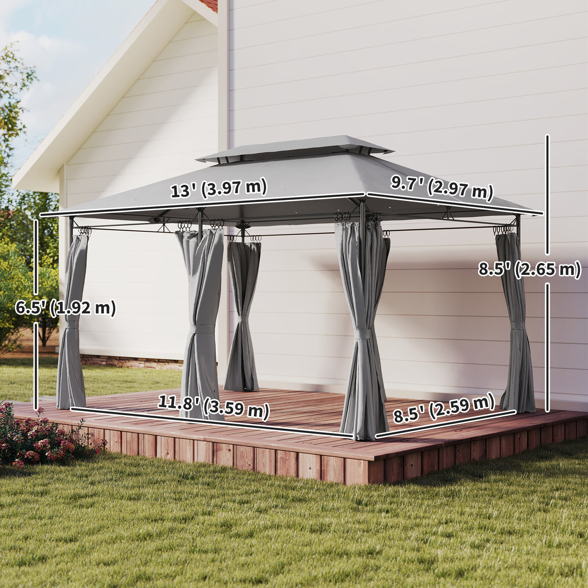 10' x 13' Double Roof Patio Gazebo, Outdoor Gazebo with Curtains, for Garden, Lawn, Backyard and Deck – view 2