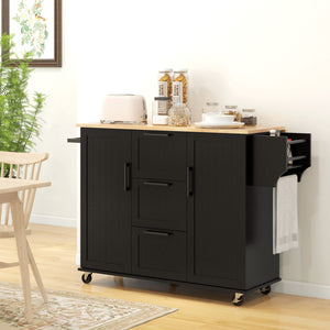 Rolling Kitchen Cart on Wheels with Drop Leaf, Kitchen Island with 3 Drawers – view 14