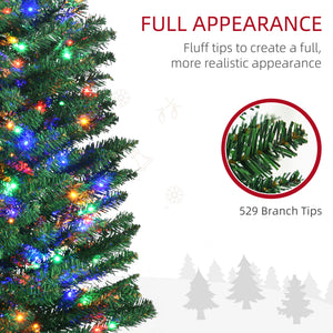 7.5' Artificial Pencil Christmas Trees Holiday Decoration with Colourful LED Lights, Steel Base, Skinny Shape