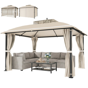 10' x 12' Outdoor Gazebo, Double Roof Patio Gazebo Canopy with Netting and Curtains for Garden, Lawn, Backyard, Deck