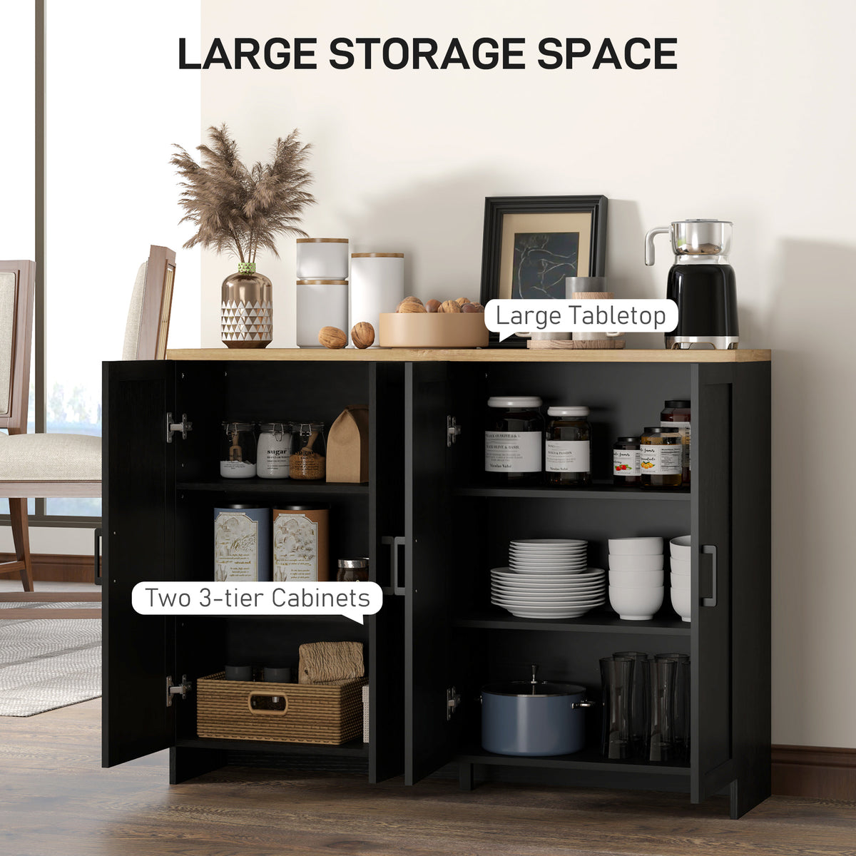 Modern Sideboard Buffet Cabinet, Modern Kitchen Storage Cabinet with 3 Doors Adjustable Shelves – view 17
