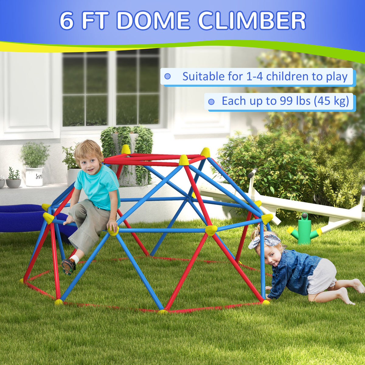 6 FT Climbing Dome Geometric Jungle Gym w/ Rust and UV-Resistant Steel, Up to 396 lbs, for 1-4 Children Aged 3-8 Years