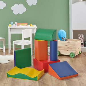 Soozier 7 Pieces Soft Play Foam Climbing Blocks, Indoor Modular Kids Play Toys for Climbing, Crawling, Sliding, Multicolour