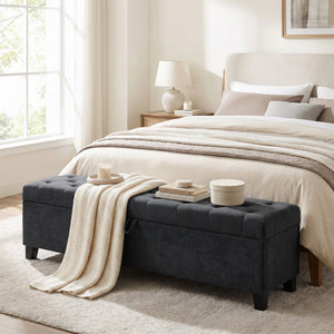 Storage Ottoman Bench, 63" End of Bed Bench for Queen/King Bed, Living Room, Bedroom, Entryway, Dark Grey