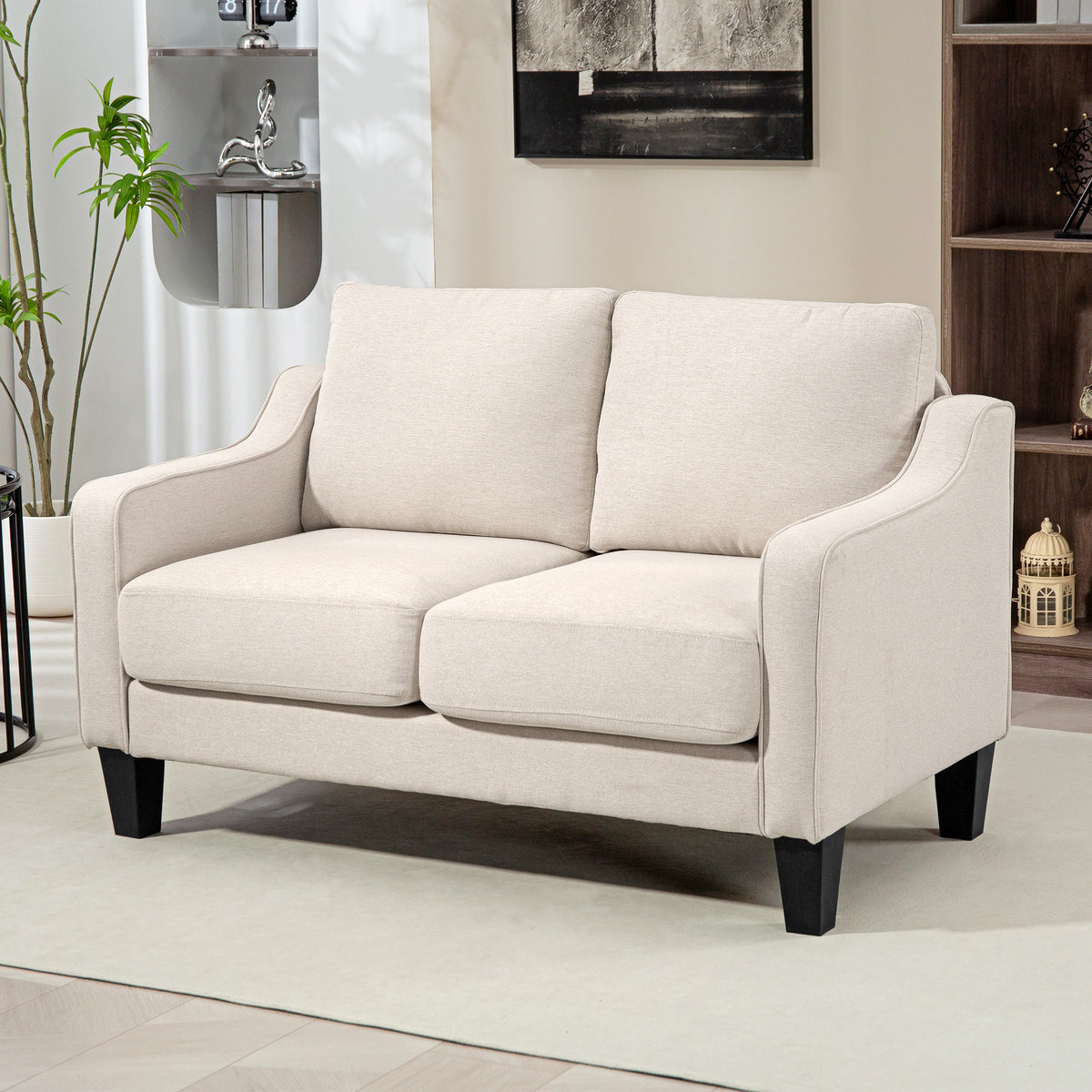 Loveseat Sofa, Modern Couch with Pocket Spring, Linen Upholstered, Thick Padded, Beige – view 7
