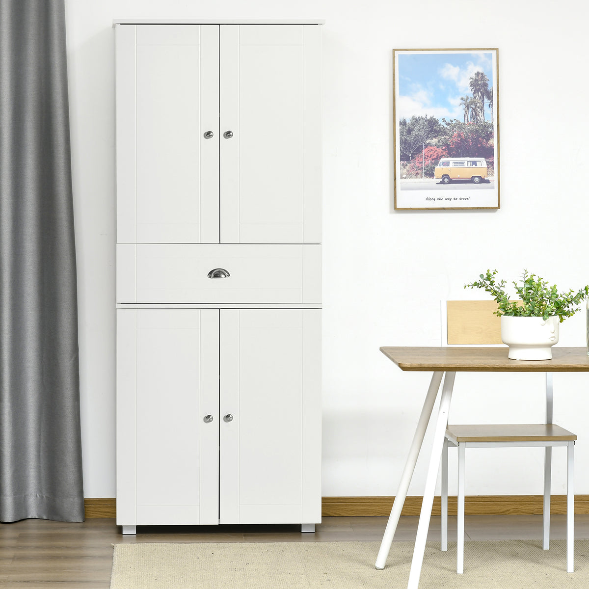72" Kitchen Pantry Cabinet, Modern Kitchen Pantry Storage Cabinet with 4 Doors and 3 Adjustable Shelves, White