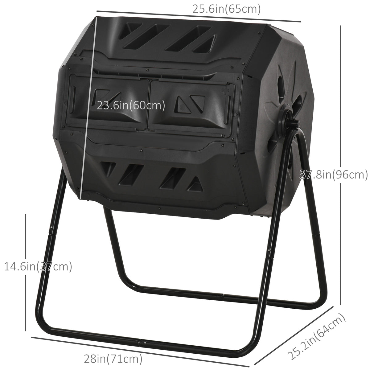 43 Gallon (160L) Tumbling Compost Bin Outdoor Dual Chamber 360° Rotating Composter with Sliding Doors – view 2