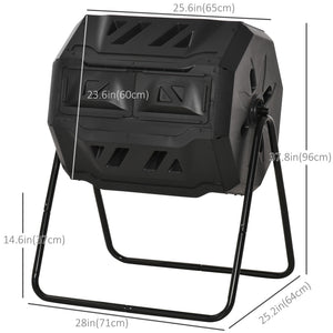 43 Gallon (160L) Tumbling Compost Bin Outdoor Dual Chamber 360° Rotating Composter with Sliding Doors – view 2