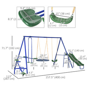 5 in1 Kids Swing Set with Saucer Swing, Slide, Seesaw, Glider, Swing Seat for Backyard, Playground