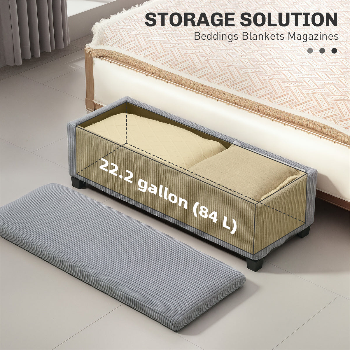44 Inches Ottoman with Storage, Lid, Legs, Corduroy End of Bed Bench for Living Room, Bedroom, Entryway – view 12