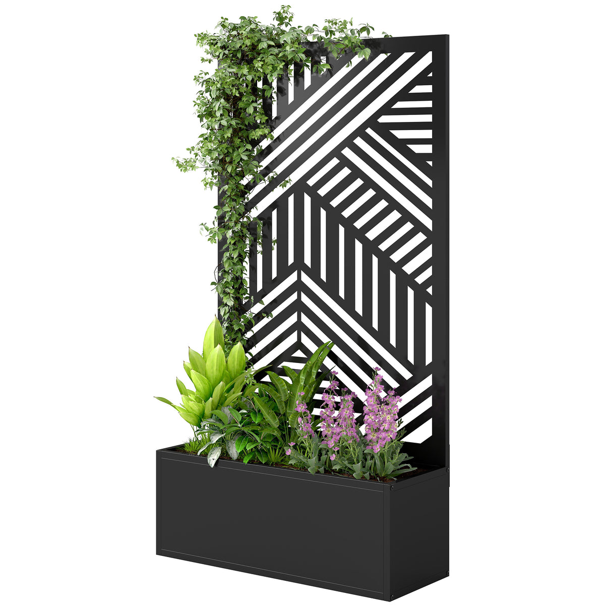 Metal Planter Box with Trellis, 44.5" Raised Garden Bed with Trellis Privacy Screen for Climbing Plants