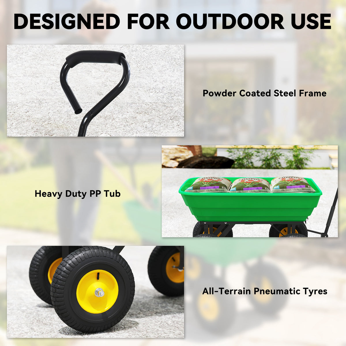 Garden Dump Cart Heavy Duty 440lbs Wagon with Steel Frame and 10'' Pneumatic Tires, Green – view 5