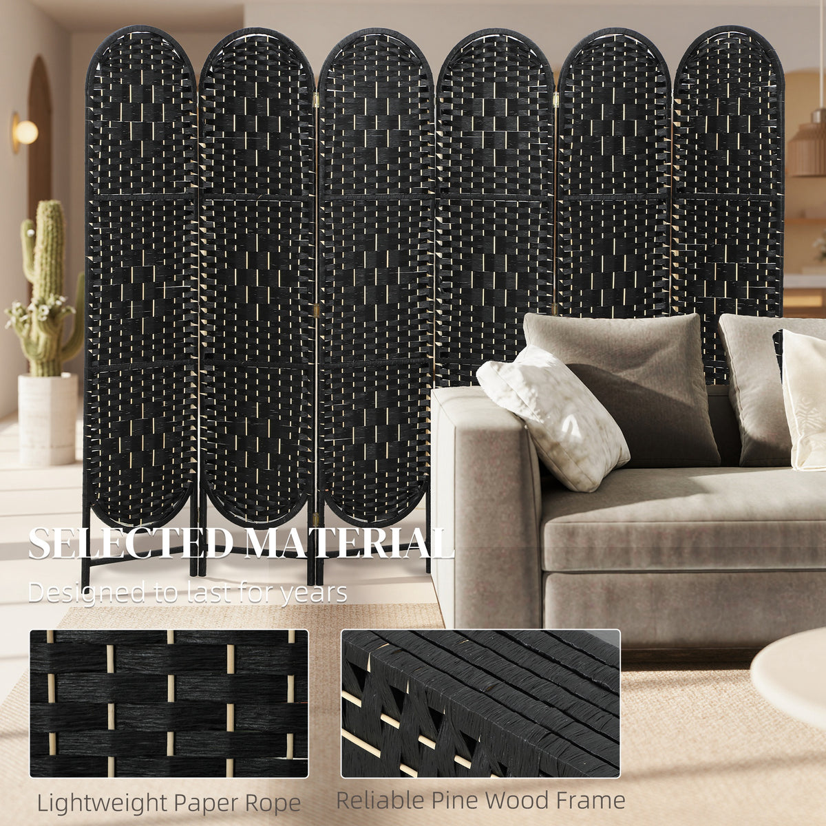 Bohemian Privacy Screen, Folding Room Divider with 3 Panels and Arched Top for Bedroom Living Room Office – view 33