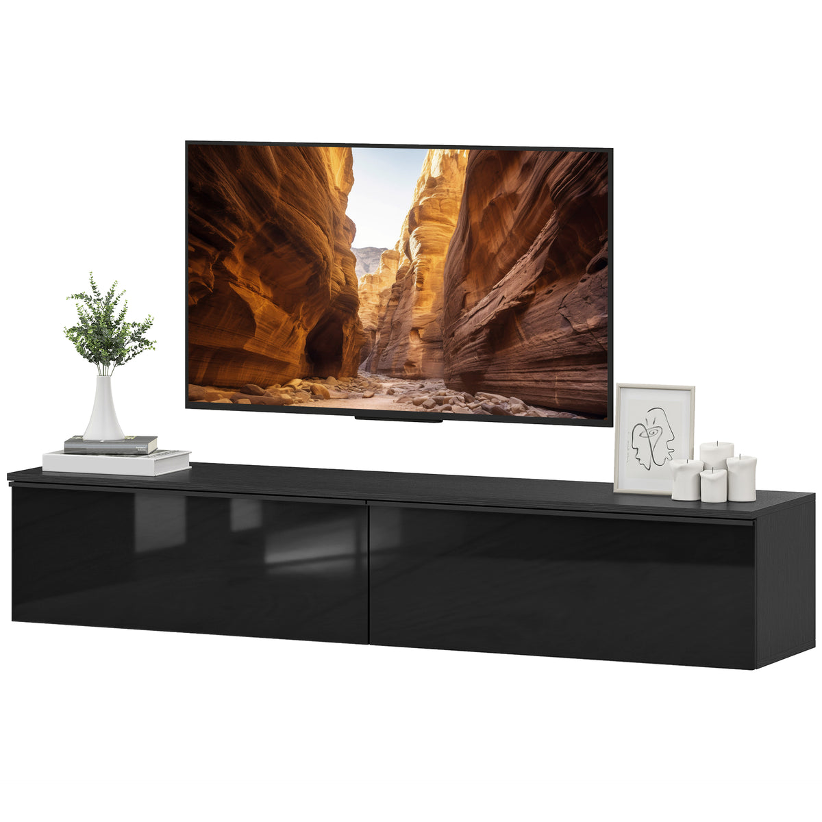 Wall Mounted TV Stand, Floating TV Cabinet with Storage, for TVs up to 70", High Gloss Effect – view 8