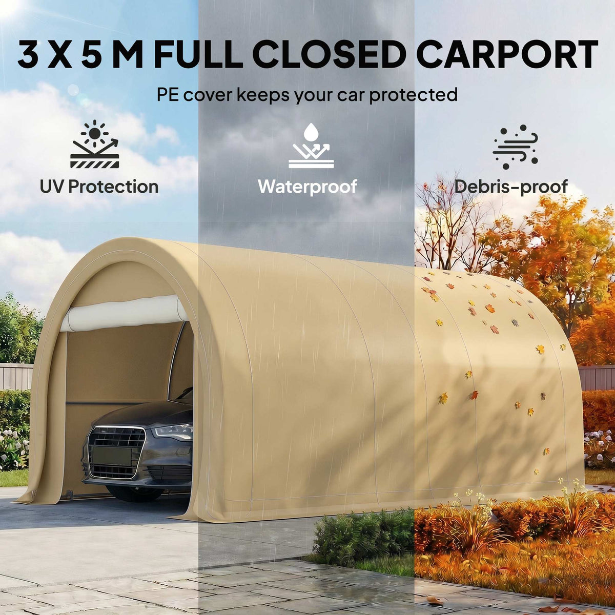 10' x 16' Heavy Duty Portable Carport Tent with Zippered Door, PE Cover for Car, Boat, Motorcycle, Bike – view 3