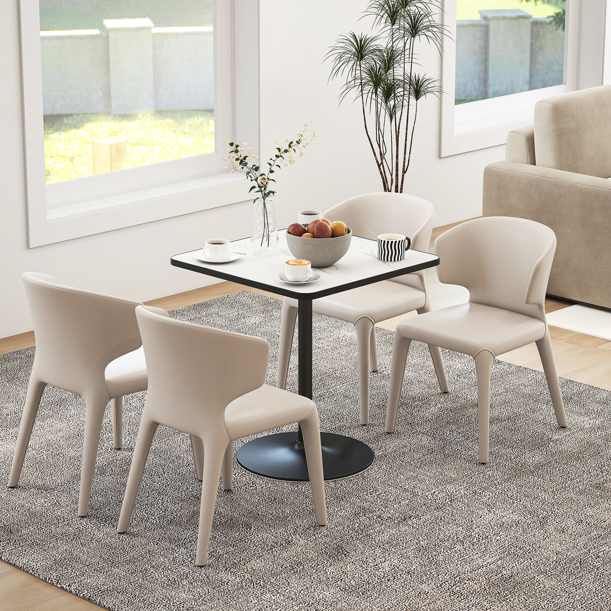 Dining Table for 4, Modern Kitchen Table with Marble Effect Tabletop and Round Base, White