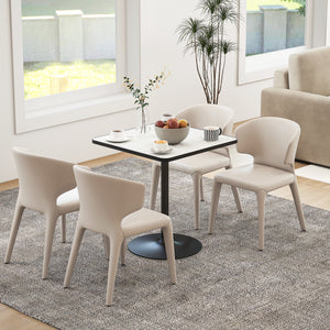 Dining Table for 4, Modern Kitchen Table with Marble Effect Tabletop and Round Base, White