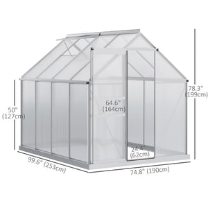 6' x 8' x 6.5' Walk-in Greenhouse, Polycarbonate Greenhouse with Adjustable Roof Vent, Base, Sliding Door – view 9