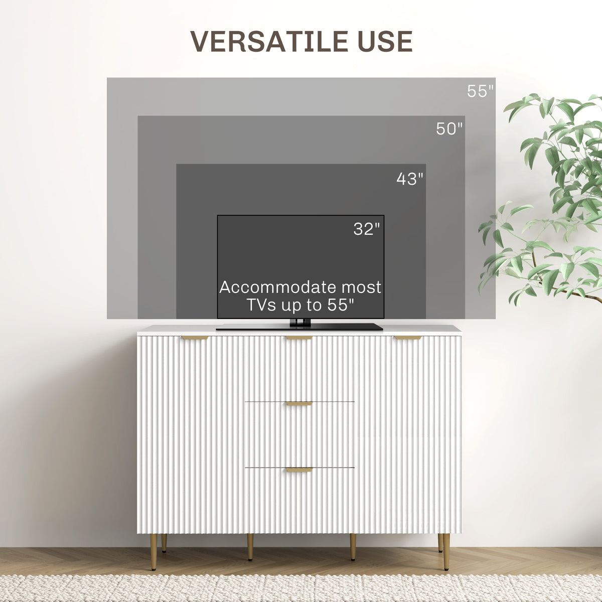 Modern Kitchen Storage Cabinet, Sideboard Buffet Cabinet w/ 3 Drawers and Adjustable Shelves for Kitchen – view 19