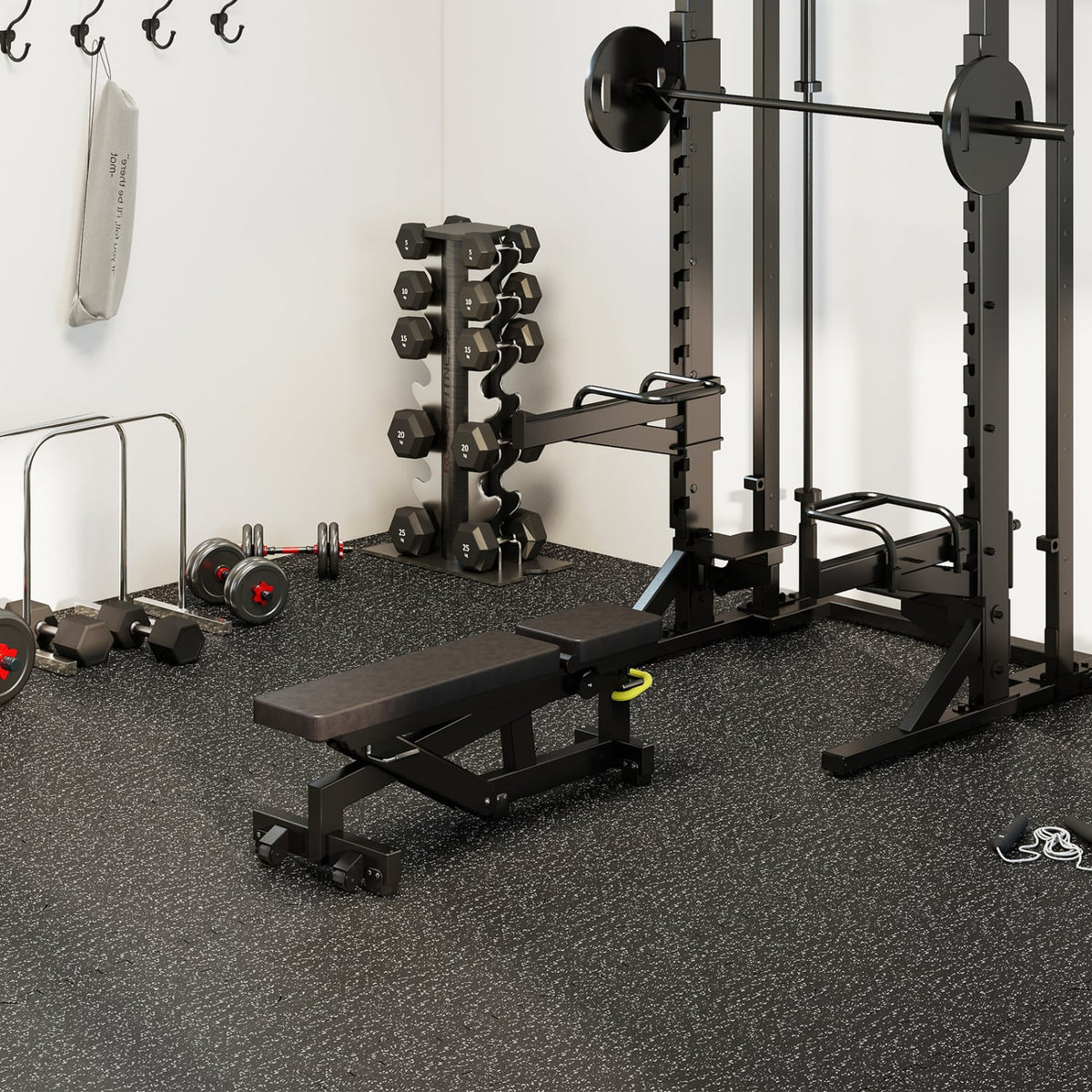 0.79 inch Thick Rubber Top Exercise Mat 48 Sq Ft with Boarders-Black view 2