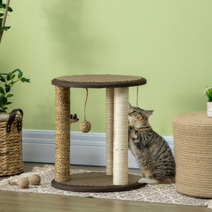 17" Cat Tree, Kitty Activity Centre with Hanging Toys, Cat Tower with Jute, Sisal, Seagrass Scratching Post, Brown