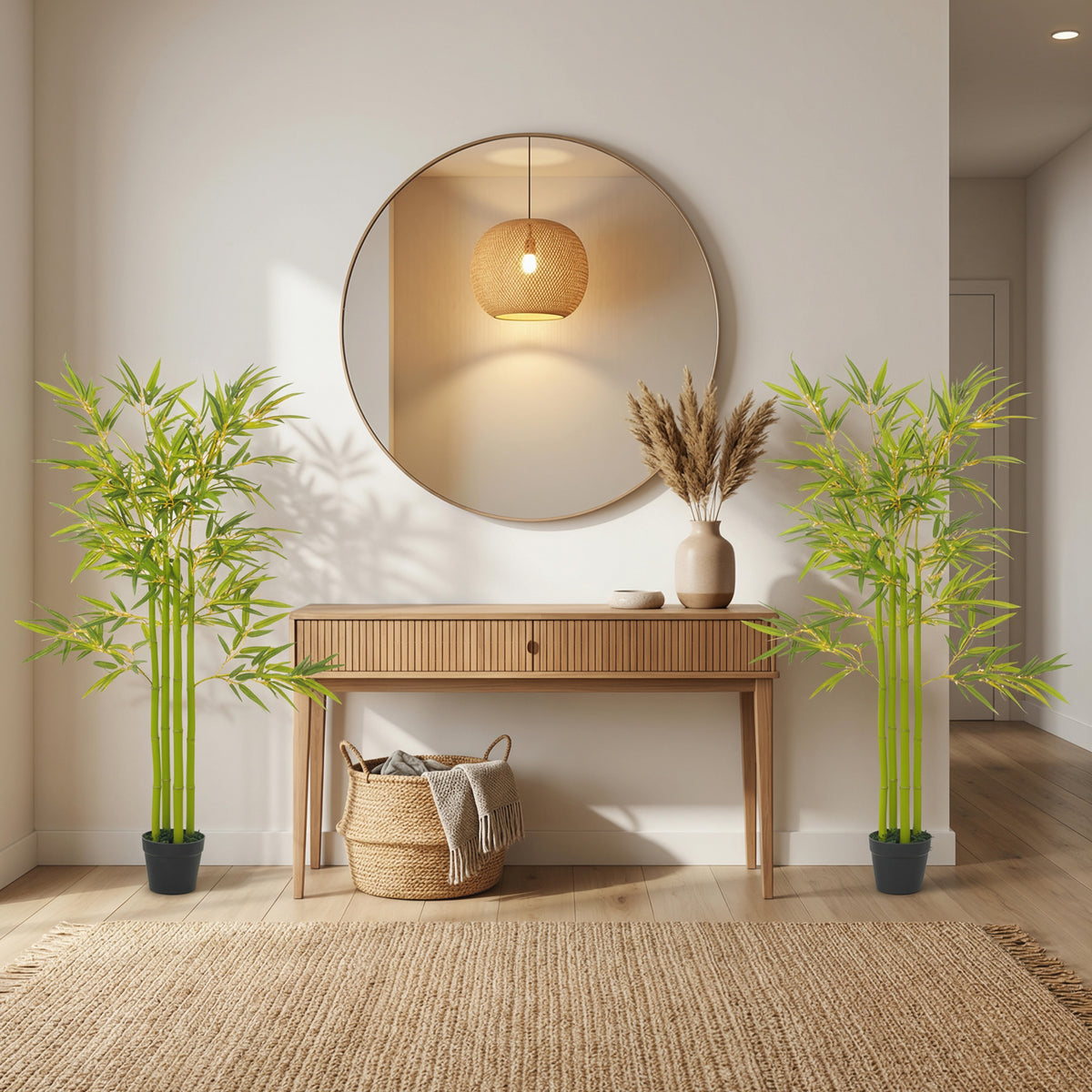 4FT Artificial Bamboo Tree Set of 2, Faux Decorative Plant in Nursery Pot for Indoor Decor
