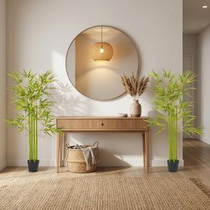 4FT Artificial Bamboo Tree Set of 2, Faux Decorative Plant in Nursery Pot for Indoor Decor