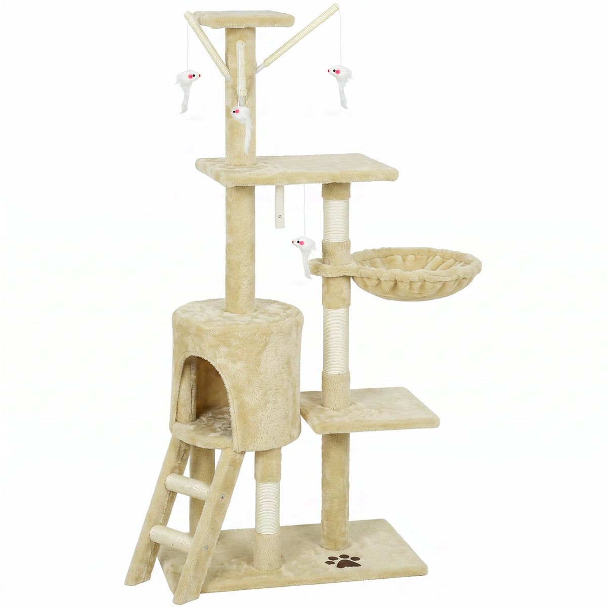 53" Cat Tree Tower, Kitten Activity Centre with Scratching Posts, Condo, Perches, Ladder, Hammock – view 8
